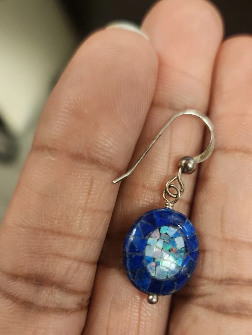 Blue Mosaic Dangle Earrings - Women's Jay King DTR Lapis MOP and Opal inlay.